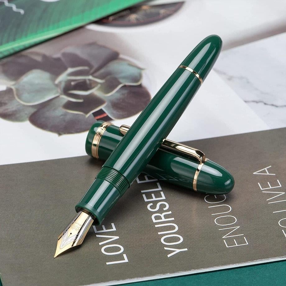 Jinhao X159 Vulpen met fijne penpunt, blauw met zilveren clip, acryl, grote maat, schrijfpen